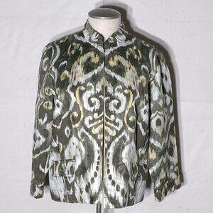 Chico’s Green Yellow Graphic Print Open Front Light Jacket XL